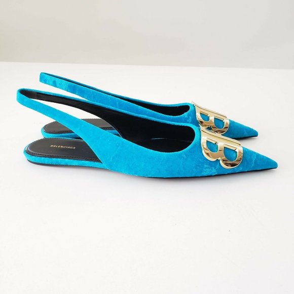 Balenciaga Shoes - Balenciaga Velvet BB Knife Slingback Flat Shoes